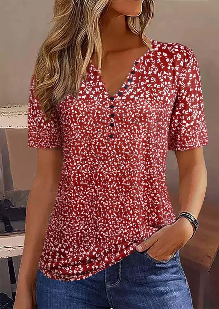 

Ditsy Floral Button Notched Neck Blouse, Multicolor, SCM015398