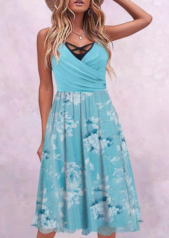 

Floral Criss-Cross Wrap Ruffled Fake Two-Piece Mini Dress - Light Green, SCM015106