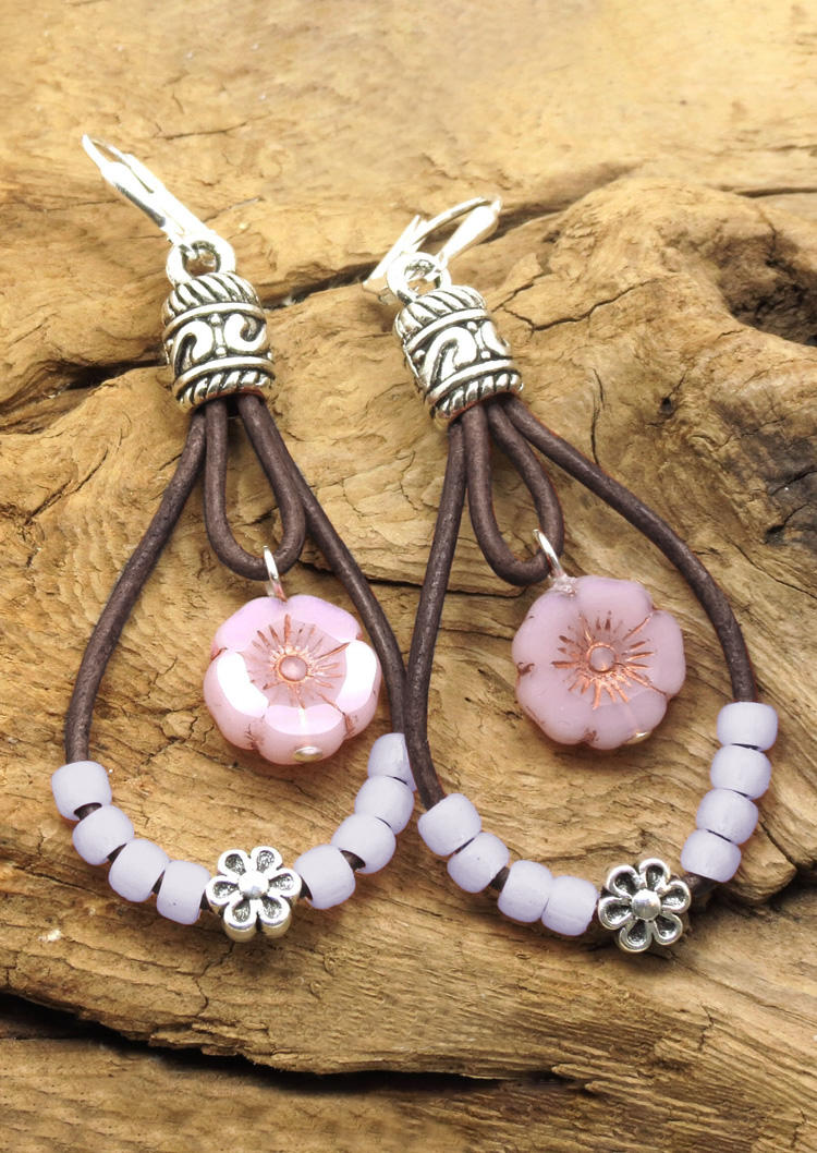 

Floral Beading Bohemian Earrings - Pink, SCM015482