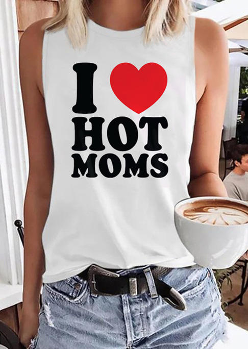 

I Love Hot Moms Heart O-Neck Tank - White, SCM015610