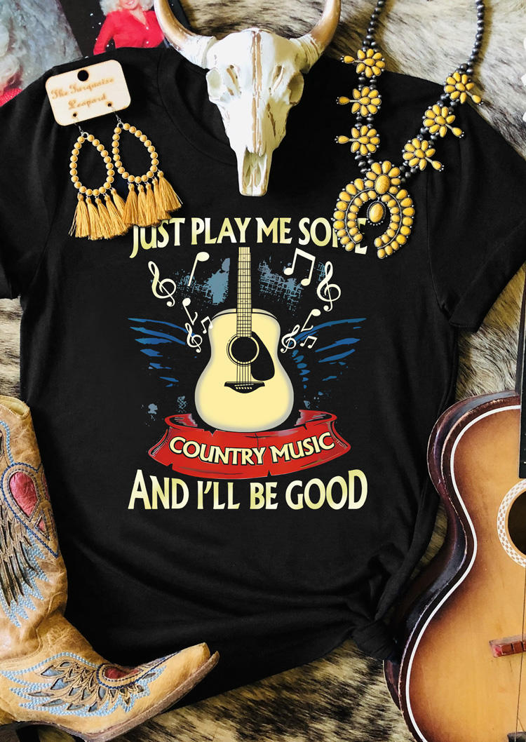 

Just Play Me Some Country Music And I'll Be Good Guitar Wings T-Shirt Tee - Black, SCM015613