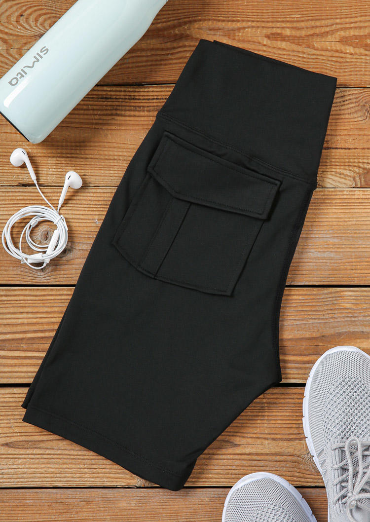 Pocket High Waist Activewear Shorts - Black