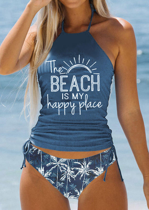The Beach Is My Happy Place Coconut Tree Halter Tankini Set