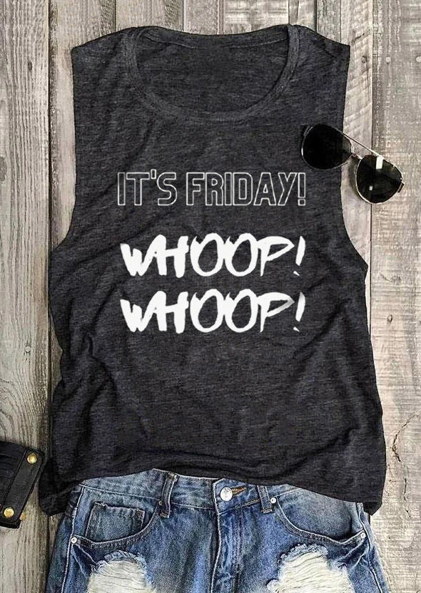 

It's Friday Whoop O-Neck Tank - Dark Grey, Gray, SCM015654