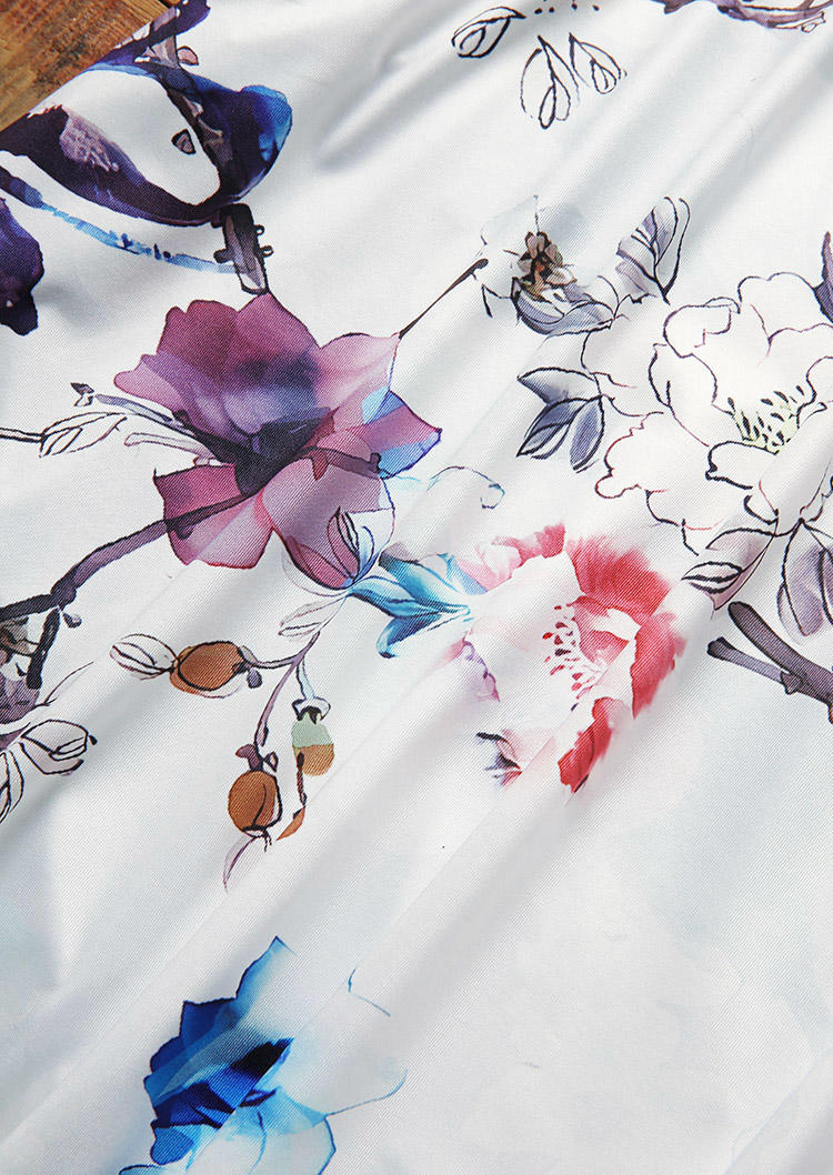 Floral Lace Splicing Pocket V-Neck Mini Dress - White