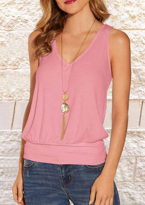 

Sweet Ribbed V-Neck Tank - Pink, SCM015361