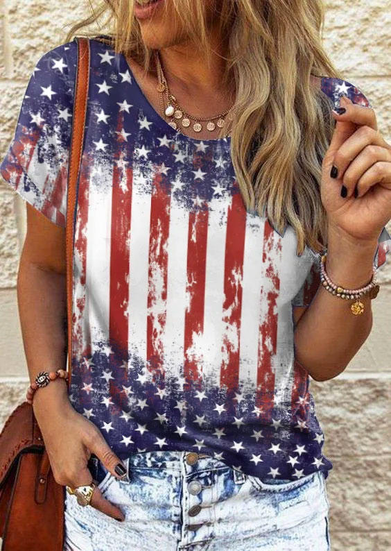 

American Flag O-Neck Blouse, Multicolor, SCM015458