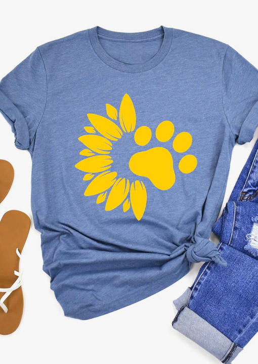 

Paw Sunflower O-Neck T-Shirt Tee - Blue, SCM015612