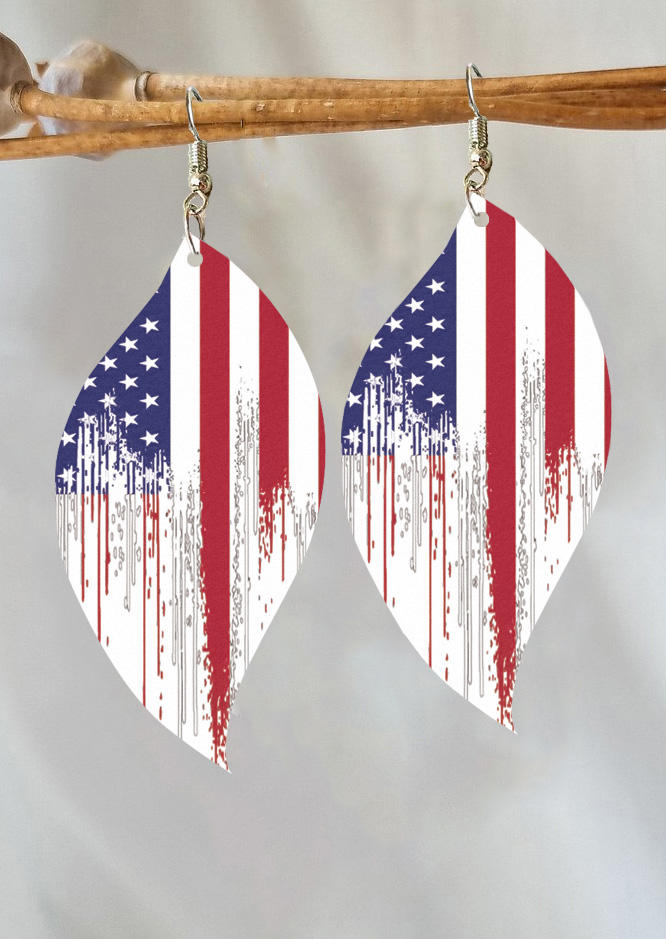 

American Flag Leaf PU Leather Earrings, Multicolor, SCM015630