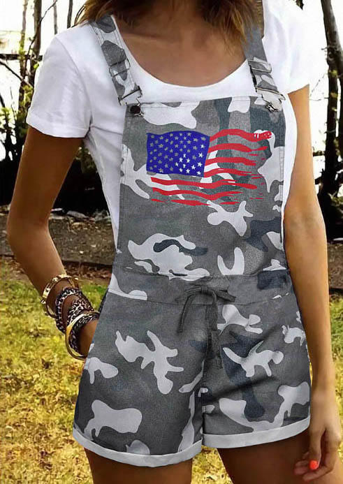

American Flag Camouflage Pocket Overall Romper - Blue, Multicolor, SCM015113