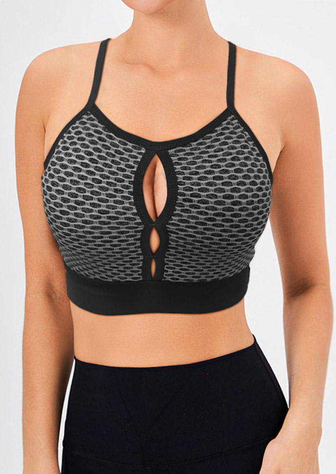 

Honeycomb Hollow Out Activewear Sports Bra - Black, SCM015317