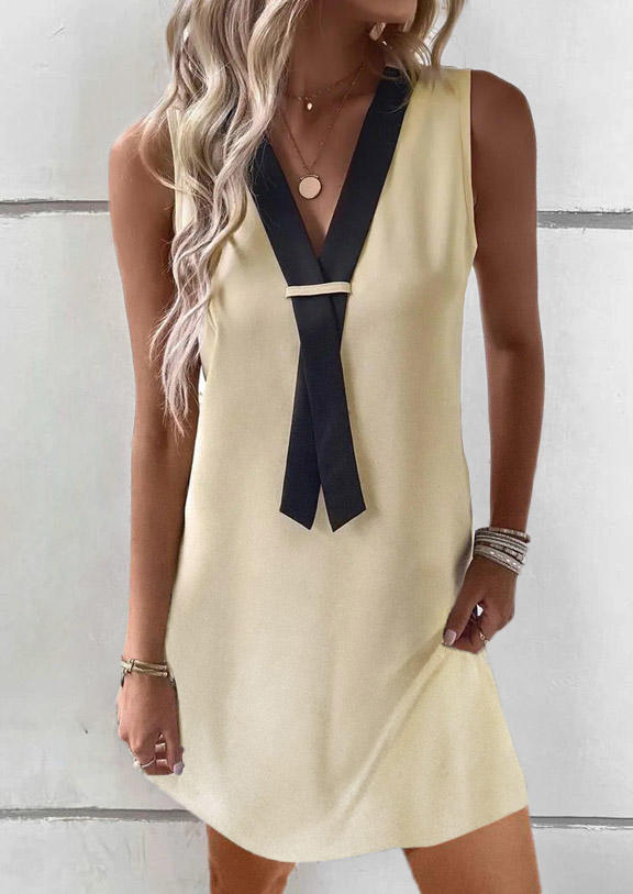 Color Block Concise V-Neck Mini Dress