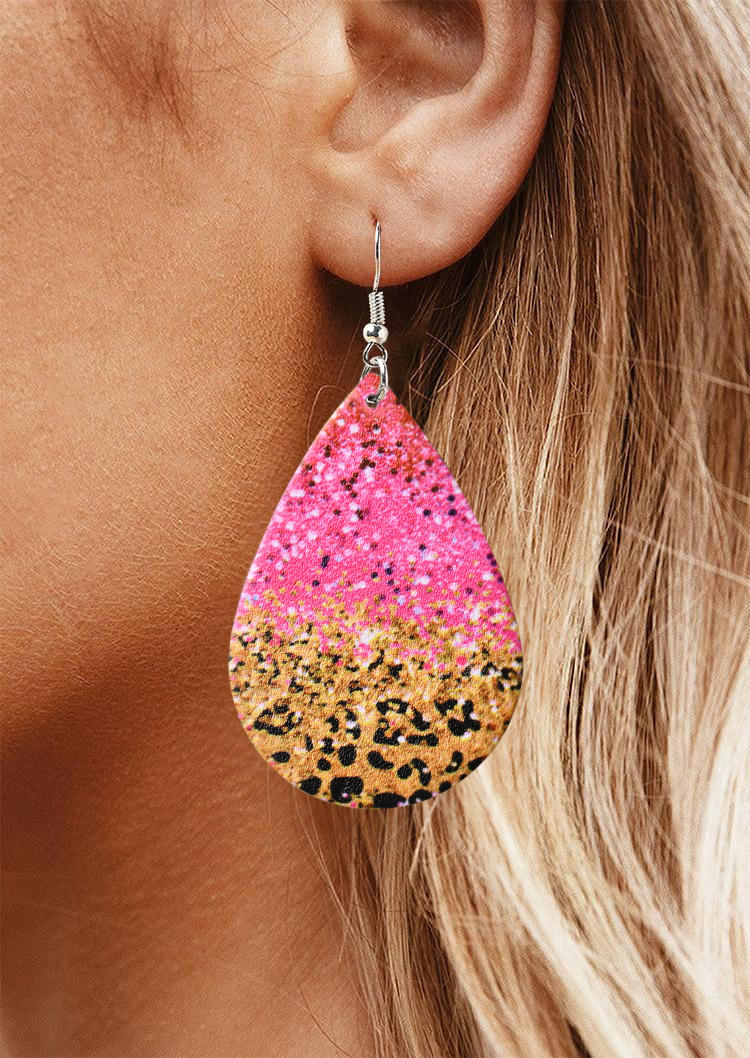 

Leopard Glitter Water Drop Earrings, Multicolor, SCM015428