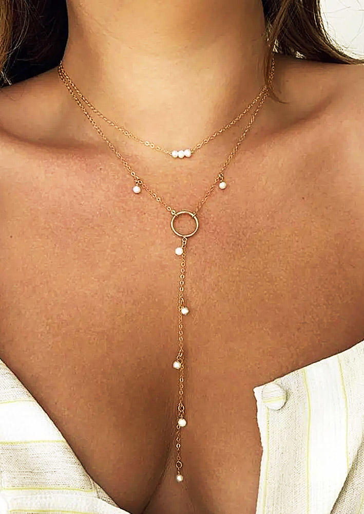 

Pearl Circular Ring Dual-Layered Pendant Necklace - Gold, SCM015431