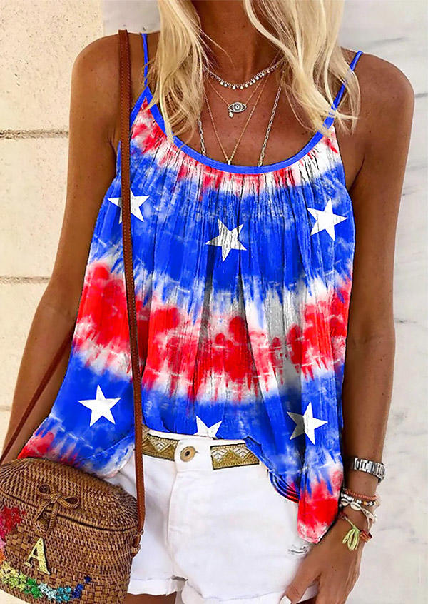 

American Flag Tie Dye Ruffled Camisole, Multicolor, SCM015465