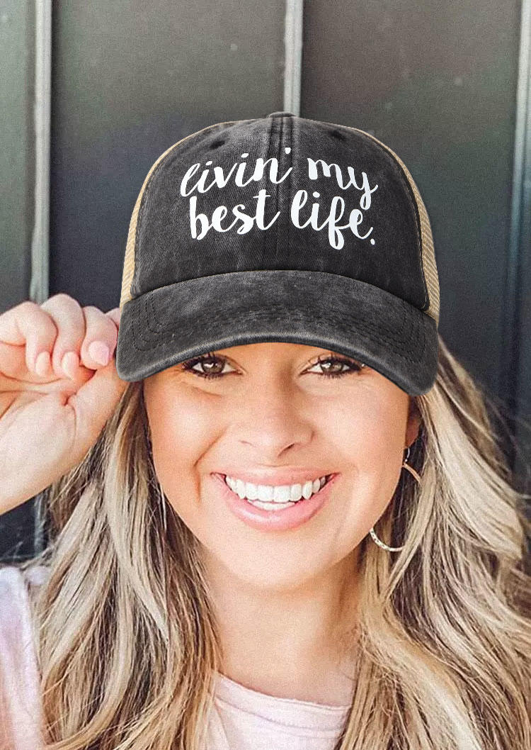 

Livin' My Best Life Mesh Splicing Baseball Cap, Black, SCM015533