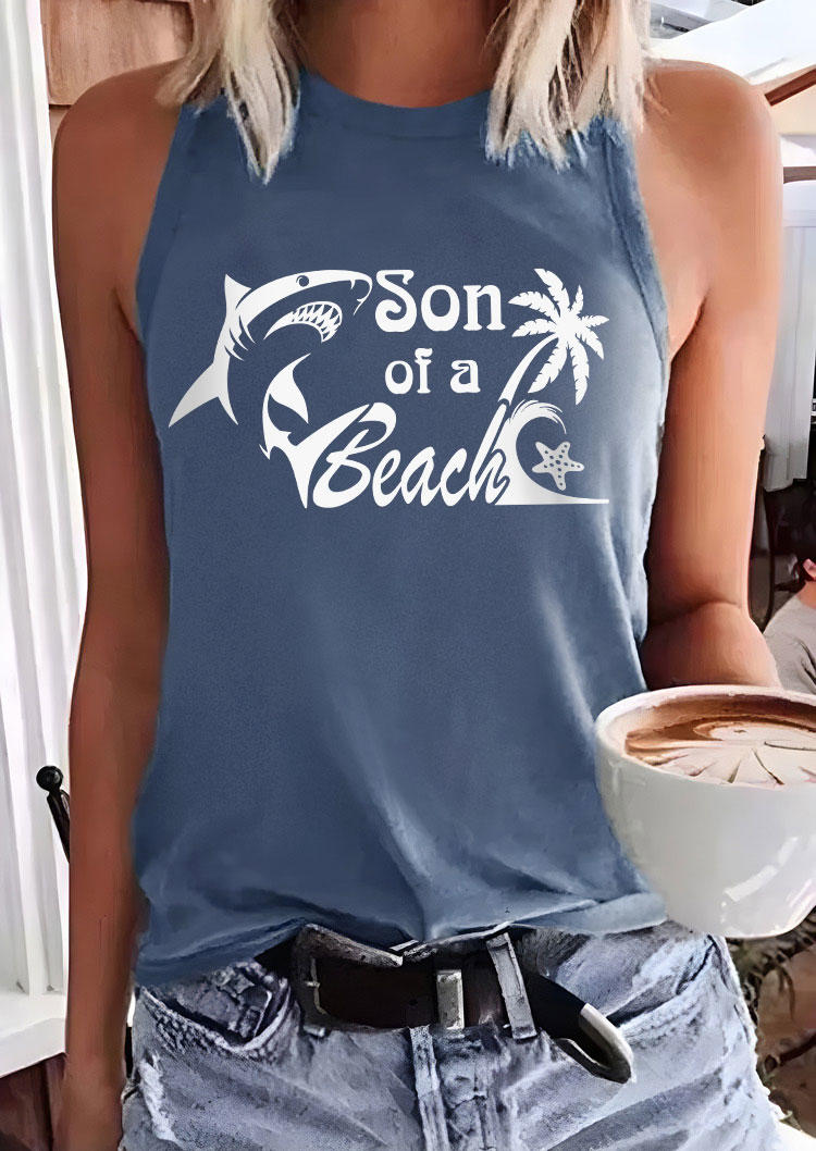 

Son Of A Beach Coconut Tree Shark Starfish Racerback Tank - Blue, SCM015577