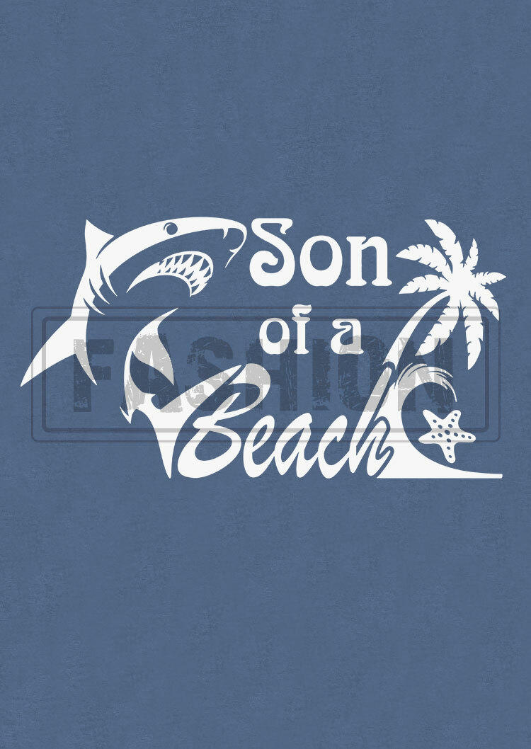Son Of A Beach Coconut Tree Shark Starfish Racerback Tank - Blue