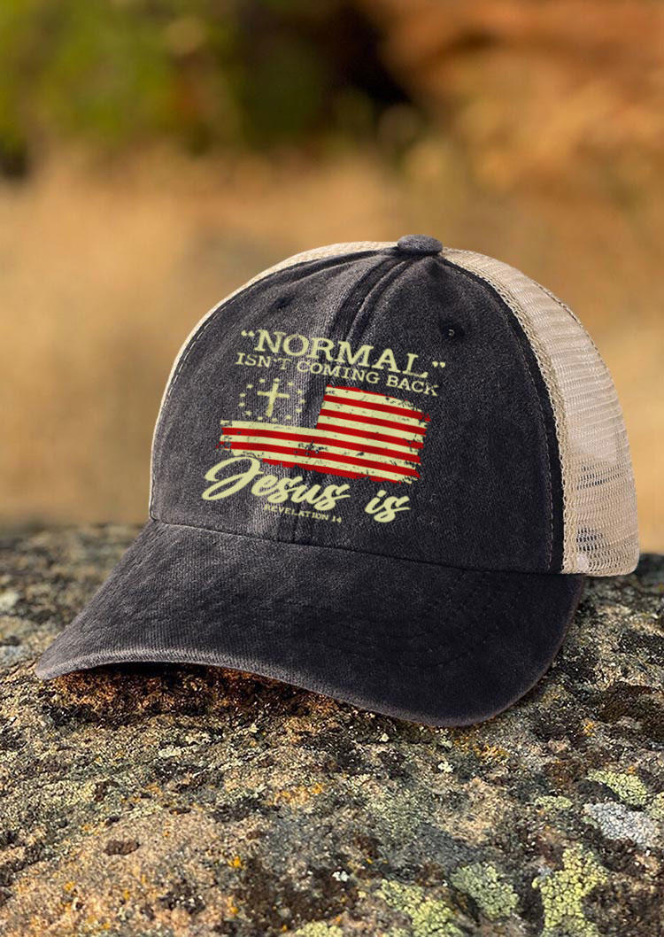 

Normal Isn't Coming Back Jesus Is American Flag Mesh Baseball Cap - Black, SCM015586
