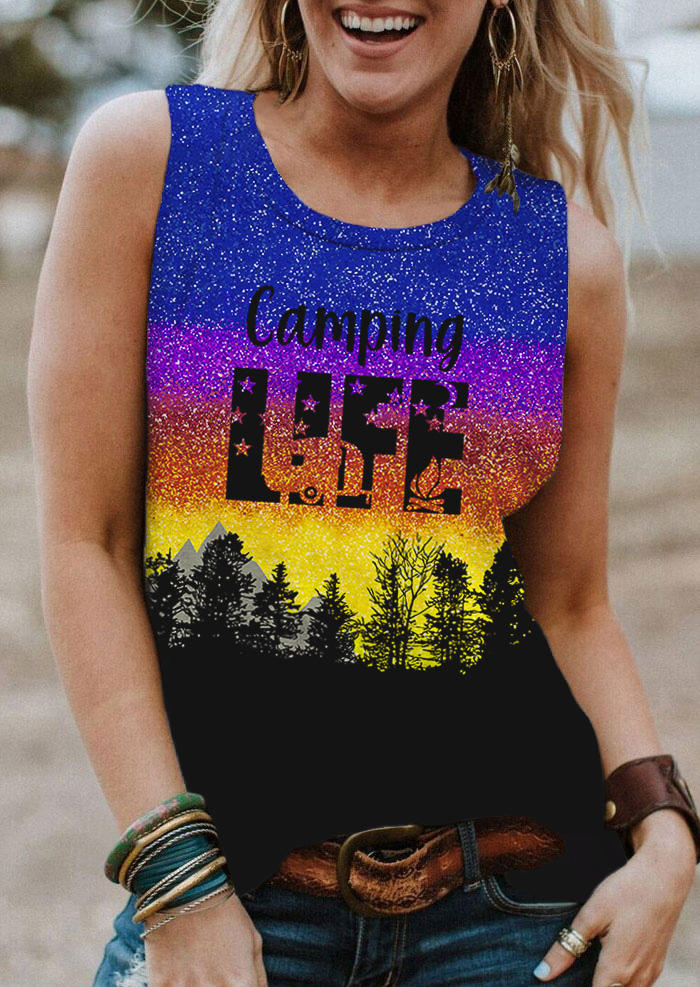 

Camping Life Color Block Glitter Tank, Multicolor, SCM015504