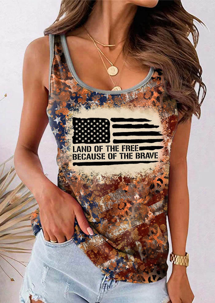

Land Of The Free Because Of The Brave American Flag Leopard Tank, Multicolor, SCM015510