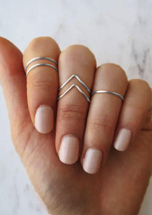 

5Pc Simple Chevron Open Alloy Ring Set, Silver, SCM015636