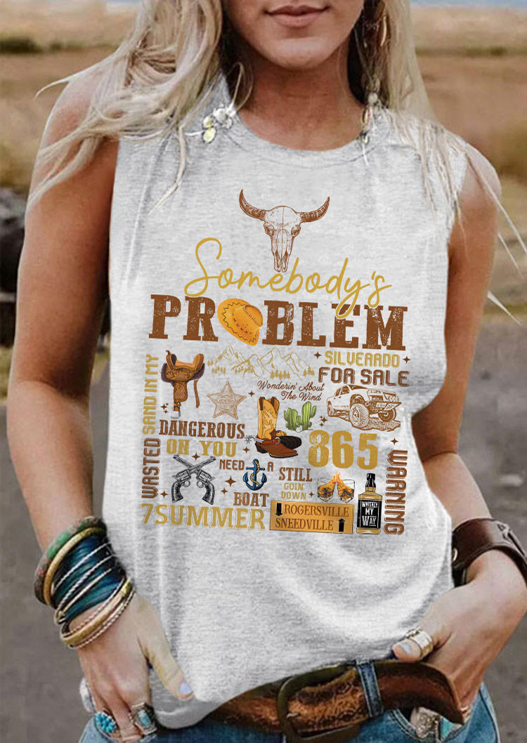 

Somebody' Problem Steer Skull Tank - Light Grey, Gray, SCM015742