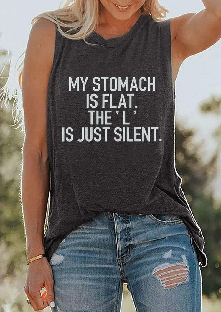 

My Stomach Is Flat The L Is Just Silent Tank - Dark Grey, Gray, SCM015793