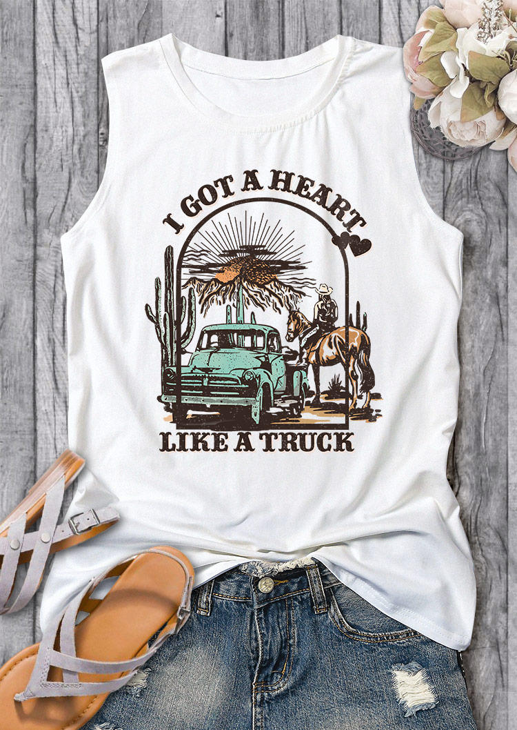 

I Got A Heart Like A Truck Cactus Cowboy Tank - White, SCM015801