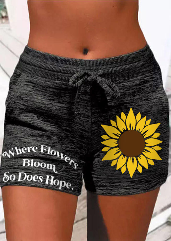 

Where Flowers Bloom So does Hope Sunflower Drawstring Shorts - Black, SCM015828