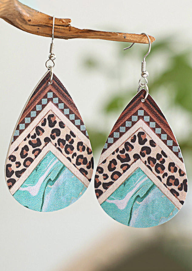 

Leopard Geometric PU Leather Water Drop Earrings, Multicolor, SCM015682