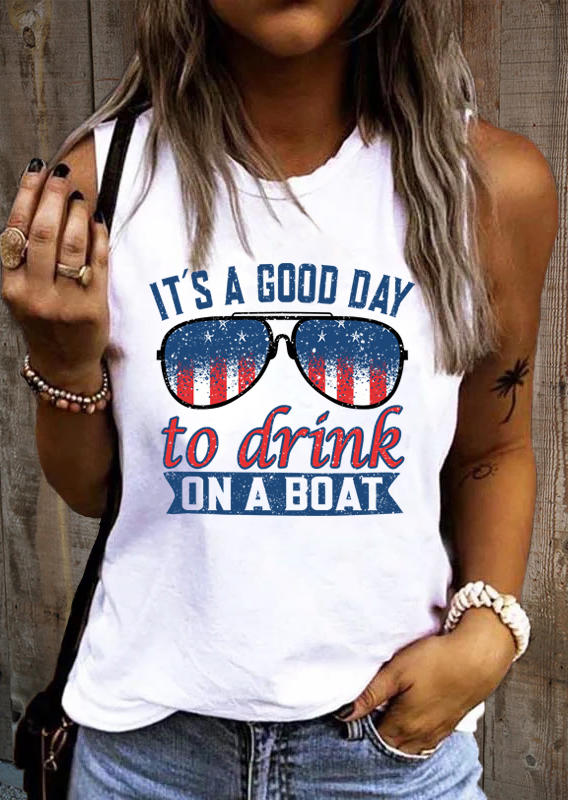 

It's A Good Day To Drink On A Boat American Flag Tank - White, SCM015795