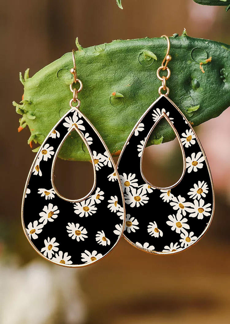 

Daisy Hollow Out Water Drop Earrings - Black, SCM015806