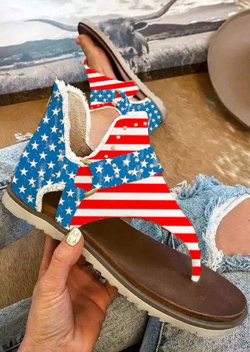 

American Flag Flip Flops Flat Sandals, Multicolor, SCM015809