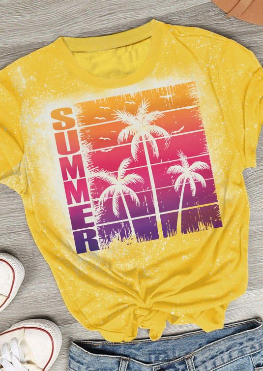 

Summer Gradient Palm Tree O-Neck T-Shirt Tee, Multicolor, SCM015319