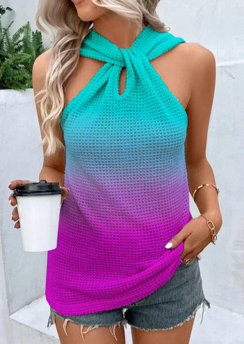 

Gradient Hollow Out Waffle Irregular Collar Tank, Multicolor, SCM015514