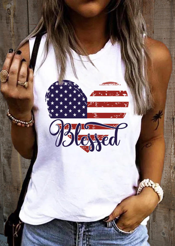 

Blessed American Flag Heart Tank - White, SCM015845