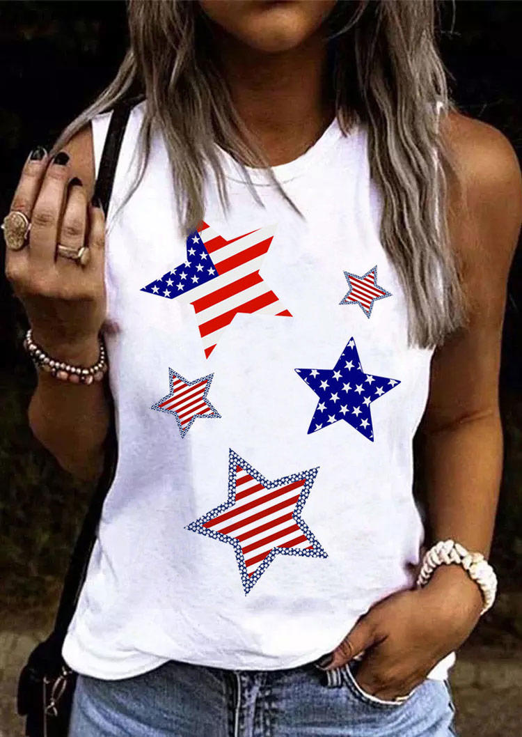 

American Flag Star O-Neck Tank - White, SCM015856