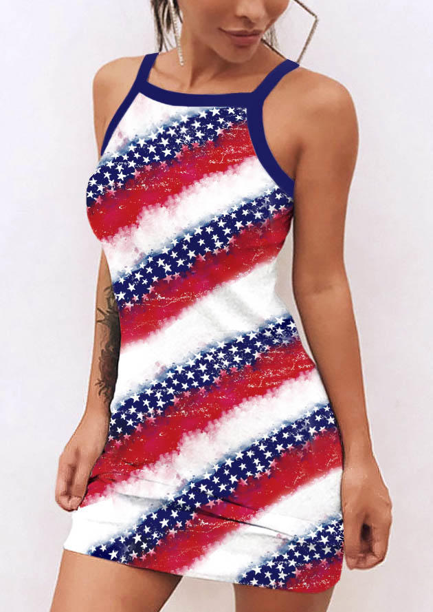 

American Flag Star Striped Mini Dress, Multicolor, SCM015554