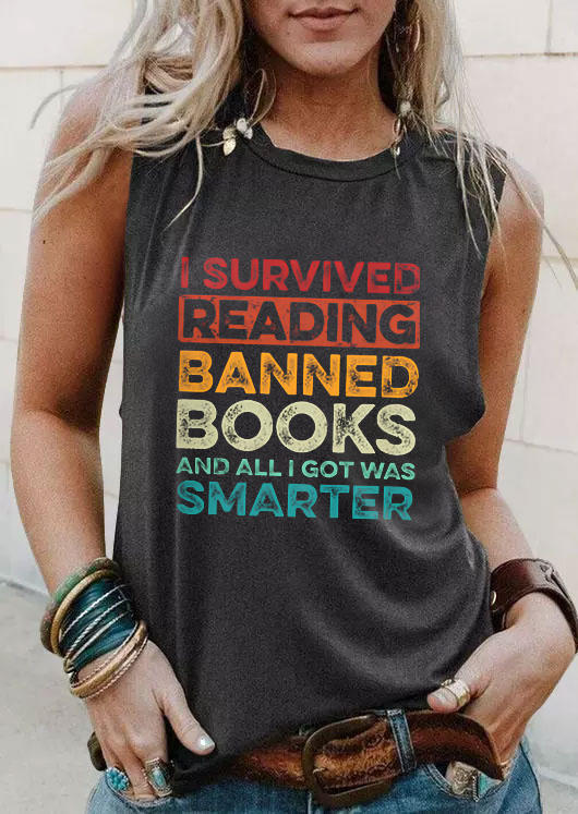 

I Survived Reading Banned Books And All I Got Was Smarter Tank - Dark Grey, Gray, SCM015955