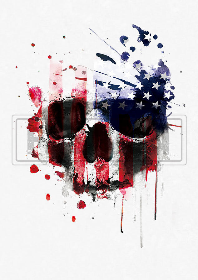 American Flag Skull O-Neck Tank - White