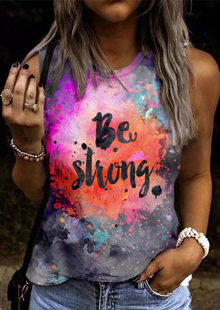 

Be Strong Tie Dye O-Neck Tank, Multicolor, SCM015505