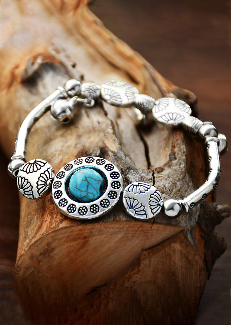 

Turquoise Bell Alloy Bracelet, Silver, SCM015748