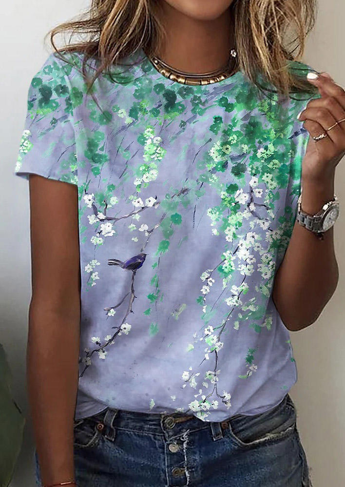 

Floral Bird Pastoral O-Neck Blouse, Multicolor, SCM015784