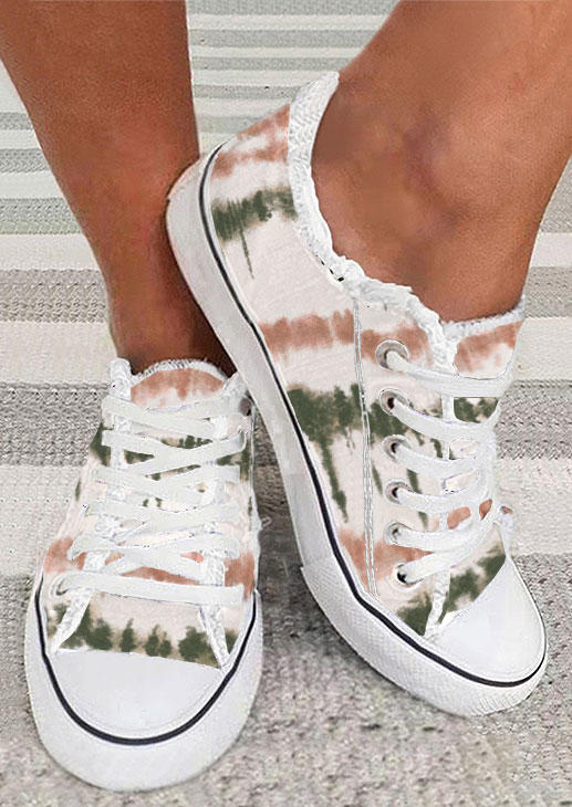

Tie Dye Frayed Lace Up Flat Sneakers, Multicolor, SCM015810