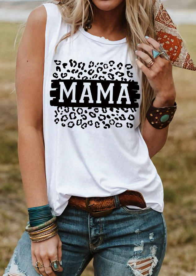 

Ma Ma Leopard O-Neck Tank - White, SCM015874