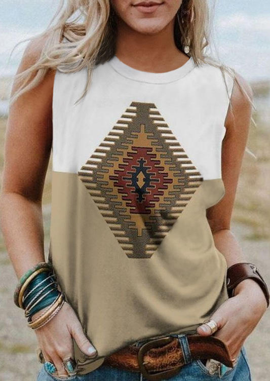 

Aztec Geometric O-Neck Tank, Multicolor, SCM015664