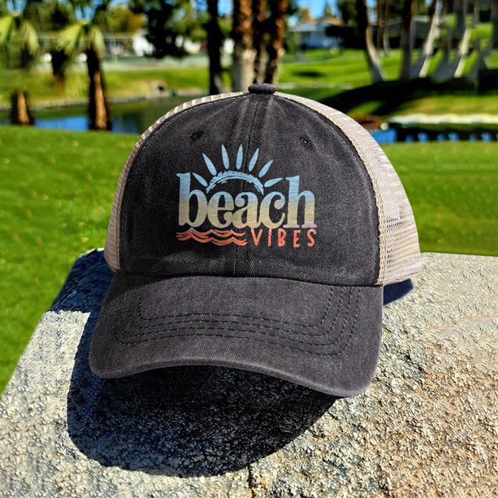 Beach Vibes Hollow Out Mesh Baseball Cap - Black