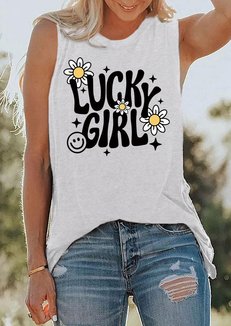 

Lucky Girl Daisy Smile Tank - Light Grey, Gray, SCM015983
