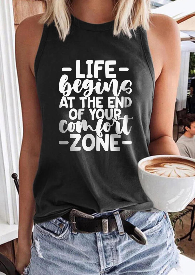 

Life Begins At The End Of Your Comfort Zone Tank - Dark Grey, Gray, SCM016113